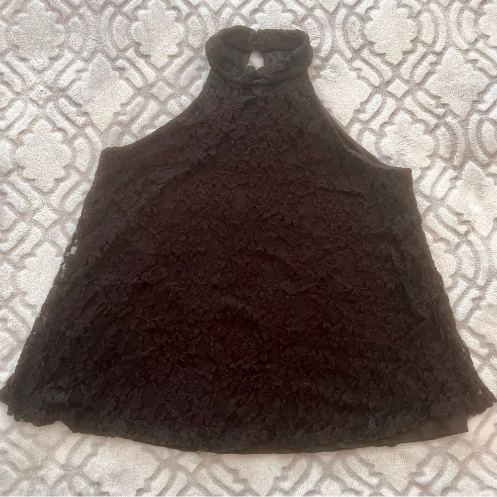 Charming Charlie Black Lace Halter Top High Neck S